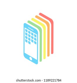 Sellphone icon. Stack of colorful isometric icons on white background