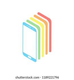Sellphone icon. Stack of colorful isometric icons on white background