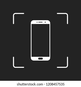 Sellphone icon. White object in camera autofocus on dark background
