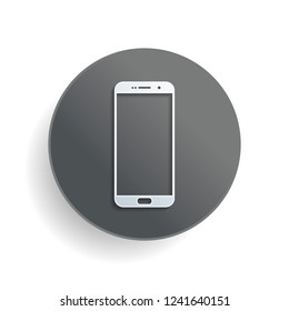 Sellphone icon. White paper symbol on gray round button with shadow