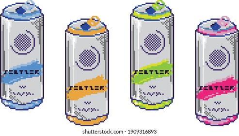 Seltzer Cans Pixel Artwork Kawaii japanische Drink-Gesetze inspiriert Grau Weiß Farblich