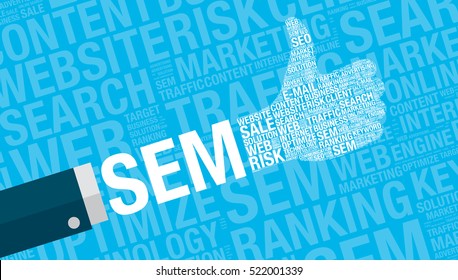 SEM concept with thumbs up, vector illustration