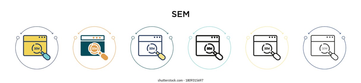 Sem icon in filled, thin line, outline and stroke style. Vector illustration of two colored and black sem vector icons designs can be used for mobile, ui, web