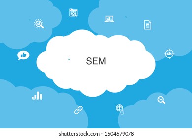 SEM Infographic cloud design template.Search engine, Digital marketing, Content, Internet simple icons