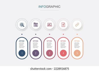 SEM, Search engine, Digital marketing, Content, Link icons Infographic design template. Creative concept with 5 steps