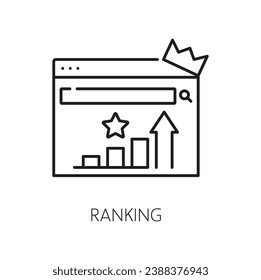 SEM Suchmaschine Symbol der Ranking für Website oder Web-Ergebnisse in digitalem Marketing, Vektorgrafik Piktogramm. Ranking der Webseiten für Zielgruppen und Optimierung von Online-Inhalten mit SEM