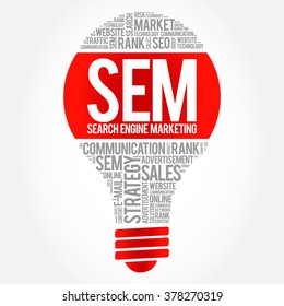 SEM (Search Engine Marketing) bulb word cloud, business concept