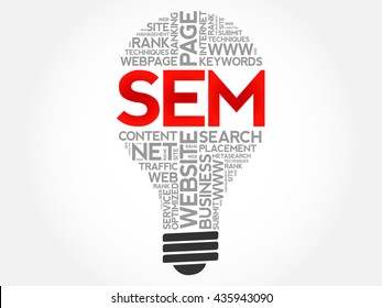 SEM (Search Engine Marketing) bulb word cloud, business concept