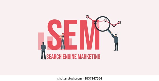 SEM Search engine marketing. Business management investment business strategy payment by cash and credit card social marketing technologies vector informational online reference for advertising .