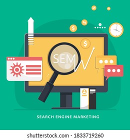 SEM or search engine marketing concept illustration. Search engine analytics. Vector isolated concept creative illustration.