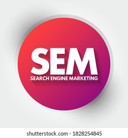 SEM Search Engine Marketing - Internet marketing that involves the promotion of websites by increasing their visibility in search engine results pages, acronym concept background