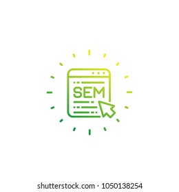 SEM, search engine marketing vector linear icon on white