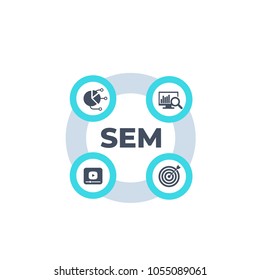 SEM, search engine marketing vector infographics on white