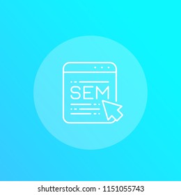SEM, search engine marketing vector line icon
