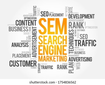 SEM - Search Engine Marketing word cloud, business concept background