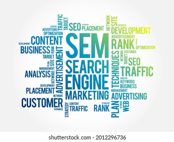 SEM - Search Engine Marketing word cloud, business concept background