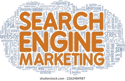 SEM - Search Engine Marketing word cloud conceptual design isolated on white background.