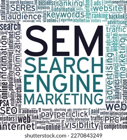 SEM - Search Engine Marketing word cloud conceptual design isolated on white background.