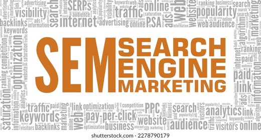 SEM - Search Engine Marketing word cloud conceptual design isolated on white background.