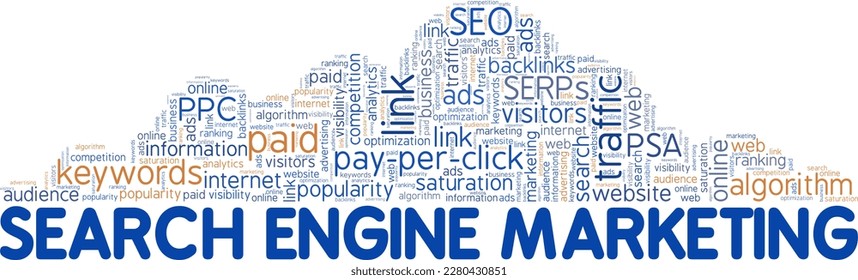 SEM - Search Engine Marketing word cloud conceptual design isolated on white background.