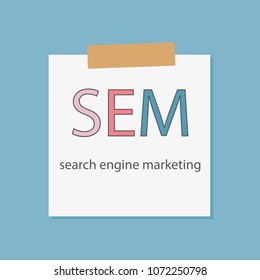 SEM (Search Engine Marketing) written in notebook paper- vector illustration