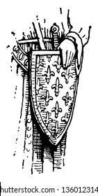 Sem Shield showing the sem pattern of Fleurs de lis, vintage line drawing or engraving illustration.