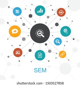 SEM trendy web concept with icons. Contains such icons as Search engine, Digital marketing, Content