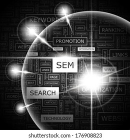 SEM. Word cloud concept illustration. Wordcloud collage. Vector illustration. 