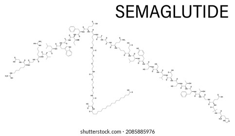 Semaglutide diabetes drug molecule. incretin agonist. Skeletal formula.