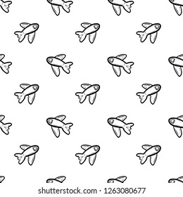 Semaless pattern Handdrawn airplane doodle icon. Hand drawn black sketch. Sign symbol. Decoration element. White background. Isolated. Flat design. Vector cartoon illustration.
