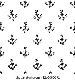 Semaless pattern Handdrawn anchor doodle icon. Hand drawn black sketch. Sign symbol. Decoration element. White background. Isolated. Flat design. Vector cartoon illustration.