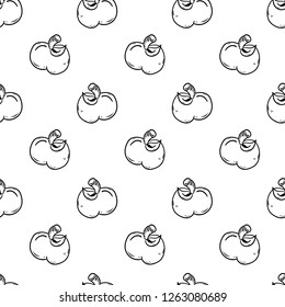 Semaless pattern Handdrawn doodle apple icon. Hand drawn black sketch. Sign symbol. Decoration element. White background. Isolated. Flat design. Vector illustration.