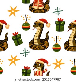 Semaless pattern of snakes, symbol of 2025, cute little snakes for Christmas and New Year decoration