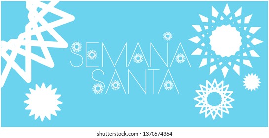 Semana Santa - Holy week hand drawn lettering, written in Spanish, on pale blue background. Flat vector illustration for greetings, invitations, cards, prints, Easter design and decoration, web.