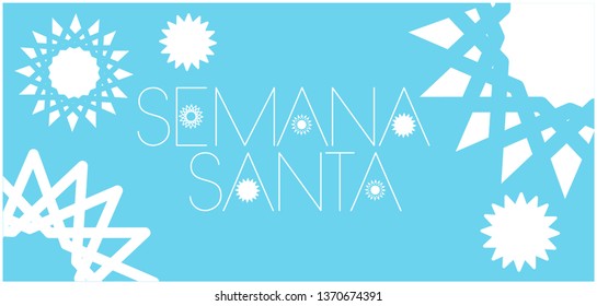 Semana Santa - Holy week hand drawn lettering, written in Spanish, on pale blue background. Flat vector illustration for cards, invitations, greetings, Easter design and decoration, prints, web.