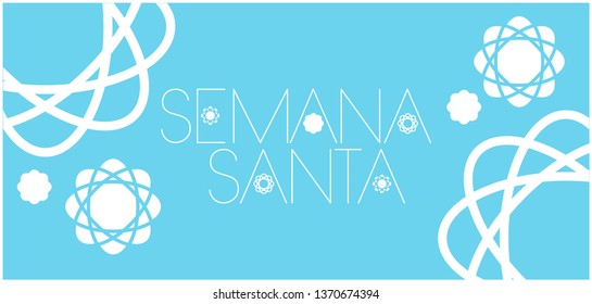 Semana Santa - Holy week hand drawn lettering, written in Spanish, on pale blue background. Flat vector illustration for cards, invitations, greetings, posters, Easter design and decoration, web.