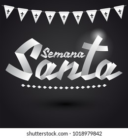 Semana Santa - Holy Week spanish text - Golden ribbon vector lettering, Latin religious tradition before Easter