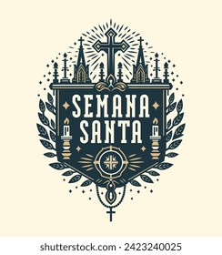 Semana Santa, Holy Week spanish text vector church design, Latin religious tradition