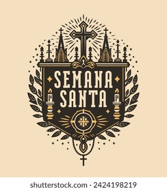 Semana Santa, Holy Week spanish text vector church design, Latin religious tradition