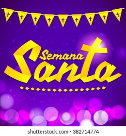 Semana Santa - Holy Week spanish text - Golden ribbon vector lettering, Latin religious tradition before Easter