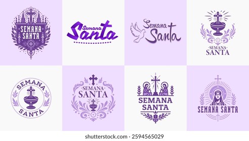 Semana Santa, Lent Holy Week spanish text, Catholic good friday design set collection religious tradition