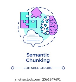 Semantic chunking multi color concept icon. Meaningful content and topics. Level of segmentation strategy in RAG. Round shape line illustration. Abstract idea. Graphic design. Easy to use in article