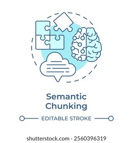 Semantic chunking soft blue concept icon. Meaningful content and topics. Level of segmentation strategy in RAG. Round shape line illustration. Abstract idea. Graphic design. Easy to use in article