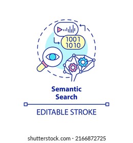 Semantic search concept icon. Relevant results. Search engine optimization abstract idea thin line illustration. Isolated outline drawing. Editable stroke. Arial, Myriad Pro-Bold fonts used