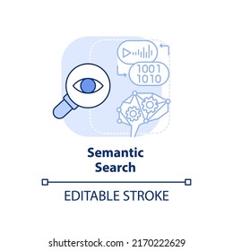 Icono de concepto azul claro de búsqueda semántica. Resultados pertinentes. Ilustración de línea delgada de ideas abstractas de optimización de motores de búsqueda. Dibujo de contorno aislado. Trazo editable. Fuentes Arial, Myriad Pro-Bold utilizadas