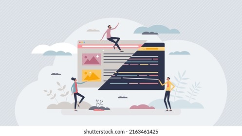 Semantics technology for data processing and categorizing tiny person concept. Artificial intelligence machine tool for discovering relationships within various web data sets vector illustration.