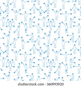Semaphore alphabet, blue persons on white seamless pattern