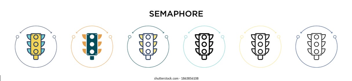 Semaphore icon in filled, thin line, outline and stroke style. Vector illustration of two colored and black semaphore vector icons designs can be used for mobile, ui, web
