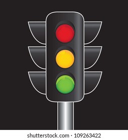 Semaphore with three direction over black background
