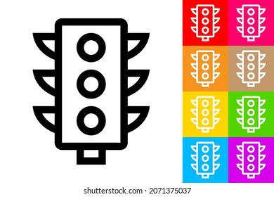 Semáforo. Derechos de tráfico. Icono De Línea Con Fondo De Color Diferente.